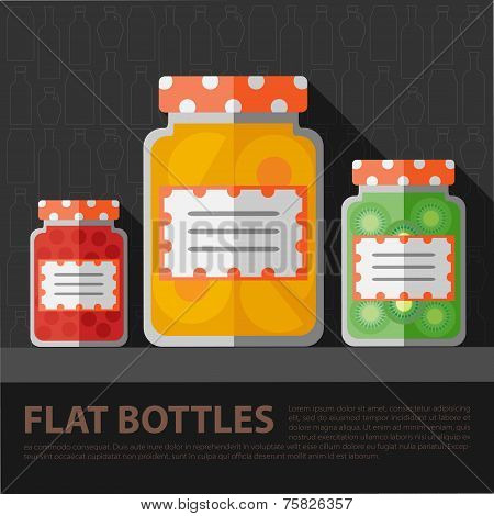 Vector color flat homemade jam bottle template