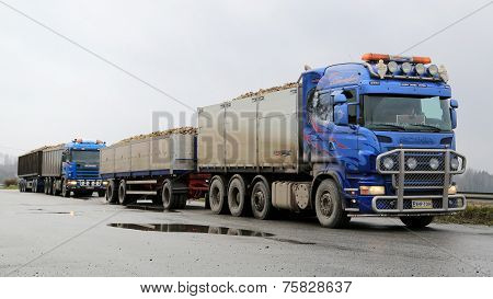 Two Scania Trucks Haul Sugar Beet