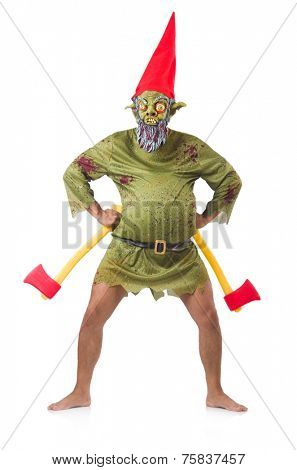 Monster man with axes isolated on white