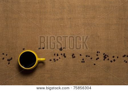 Coffee Mug Background - Top View With Beans