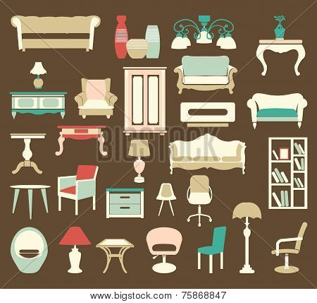 Retro Style Furniture  Icons Silhouettes