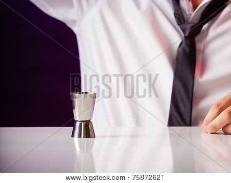 Young Man Bartender Preparing Alcohol Drink
