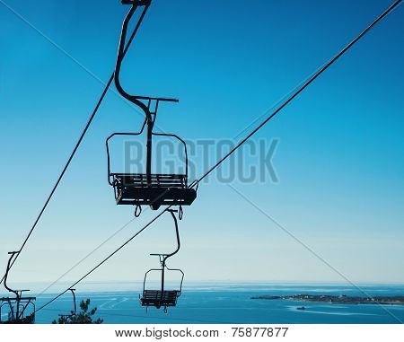Cableway On Background Of Blue Sky