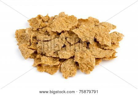 Macro Closeup Of Bran Flakes Isolated Against White