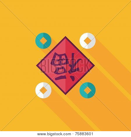 Chinese New Year Flat Icon With Long Shadow,eps10, Chinese Couplets With Chinese Word Fu Means 