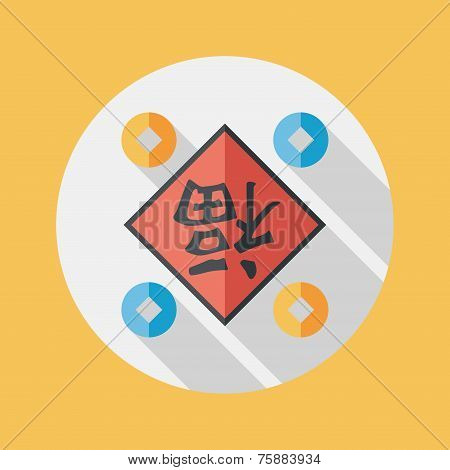 Chinese New Year Flat Icon With Long Shadow,eps10, Chinese Couplets With Chinese Word Fu Means 