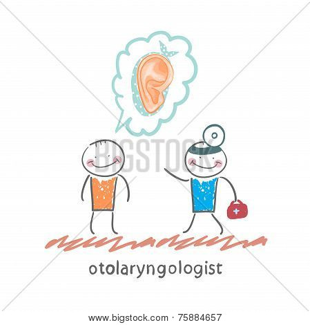 otolaryngologist listens to a story about a patient's ear