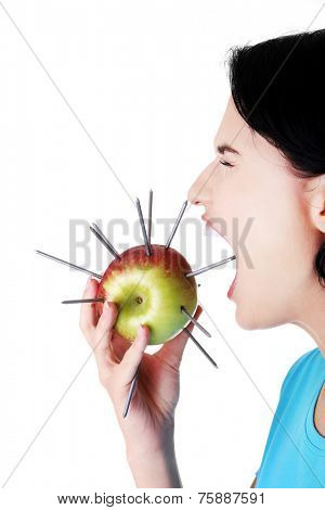 Young woman with a throat pain