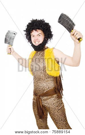 Savage man isolated on white