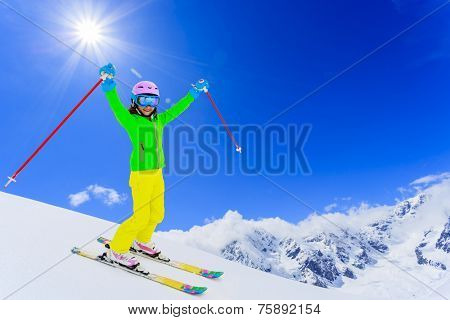 Skiing, freeski, winter sport - skier on mountainside