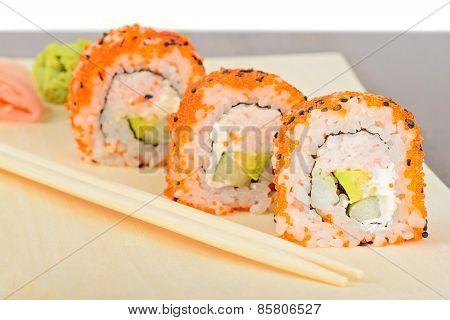 Closeup California Maki Sushi In Row