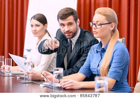 Business presentation at meeting