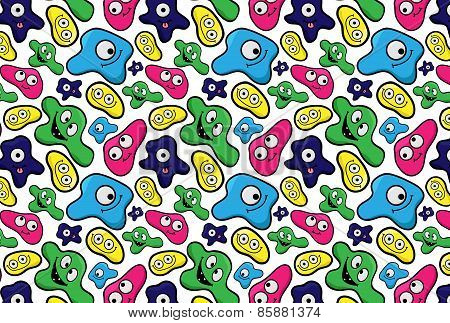 Colorful seamless pattern with funny microbes