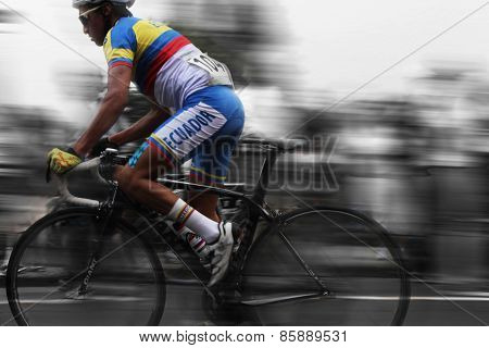 Ecuaforian Cyclist in motion