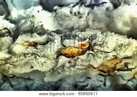 Yellow leaf on March snow