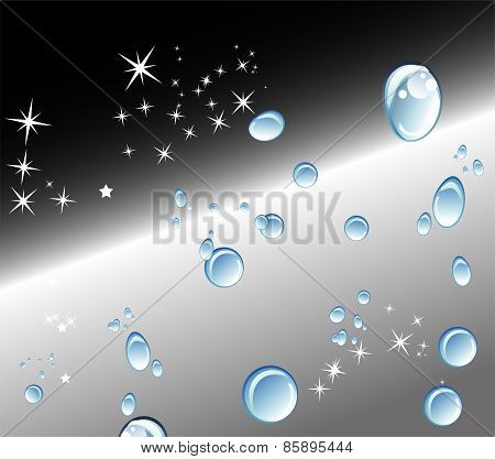 Abstract black background with Water drops and stars