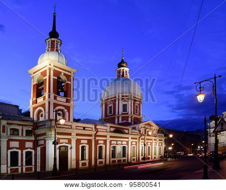 ST. PETERSBURG, RUSSIA - JUNE 8, 2015: Night view of the Church of Holy greatmartyr and healer Panteleimon. Built in 1735-1739 in Baroque style, the church was several times enlarged and reconstructed