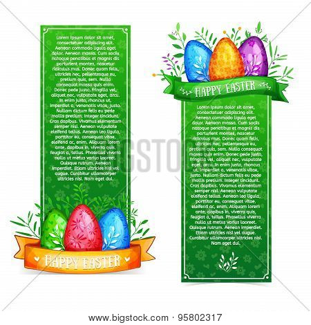 Set of vertical bright green template posters, banners, postcards or brochures for a happy Easter. O