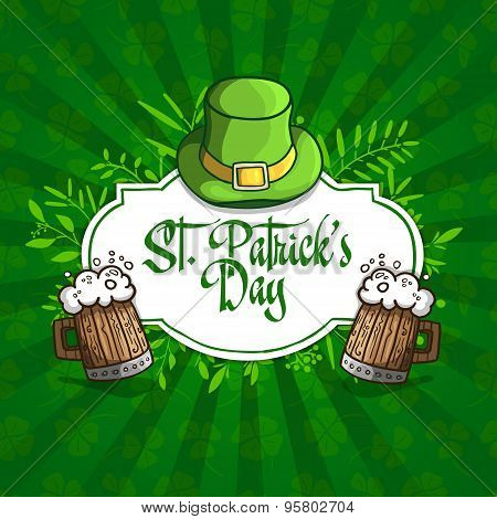 Template design banners, logos, signs, posters for St. Patrick's Day. Hat, beer and plants in a cart