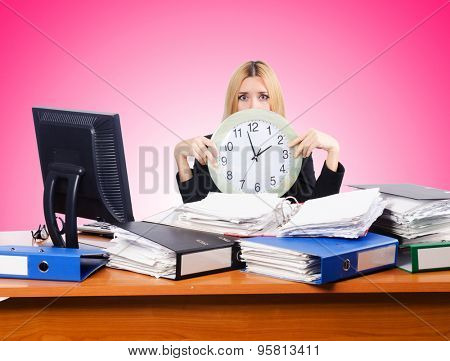 Woman under stree from too much work