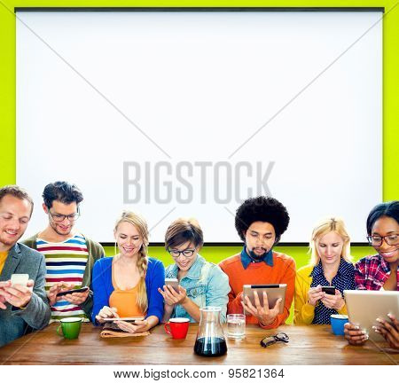 Mutiethnic Group of People Smiling Technology Tablet Concept