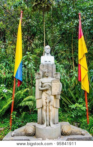 Stone bust sculpture of Simon Bolivar from Museum Quinta, that served as his residence after indepen