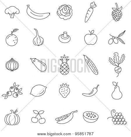 Fruit and vegetables line icons set.Vector
