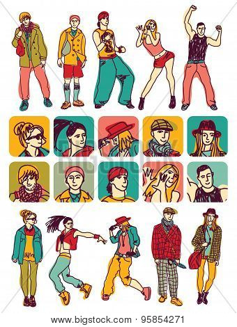 Isolated characters people set icons and figures