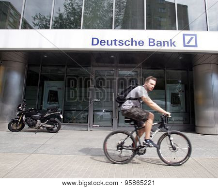 WARSAW, POLAND - SATURDAY, JUNE 6, 2015: An exterior view of Deutsche Bank Polska S A. in Warsaw  