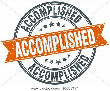 Accomplished Round Orange Grungy Vintage Isolated Stamp