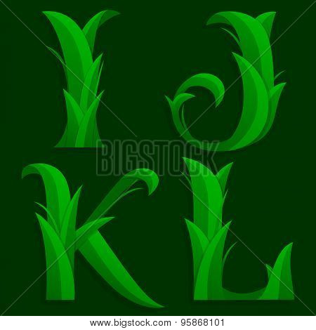 Decorative Grass Initial Letters I, J, K, L.
