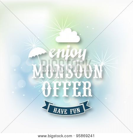 Shiny poster, banner or flyer design of sale with stylish text Enjoy Monsoon Offer.