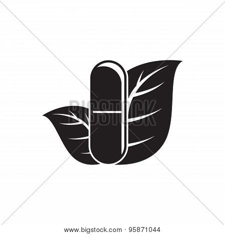 Pill capsule with leaves icon.