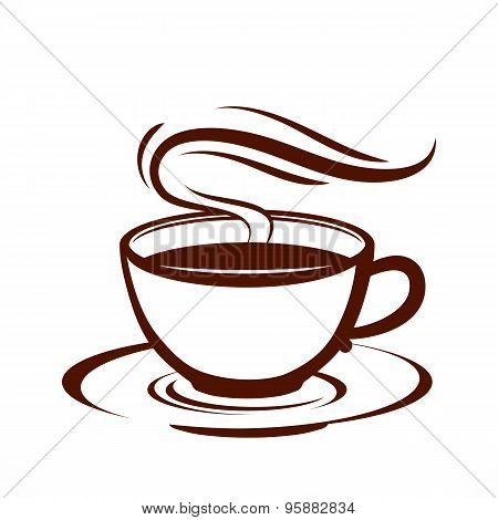Vector image of Cup of hot coffee on a light background. Line drawing of a Cup with a hot drink.