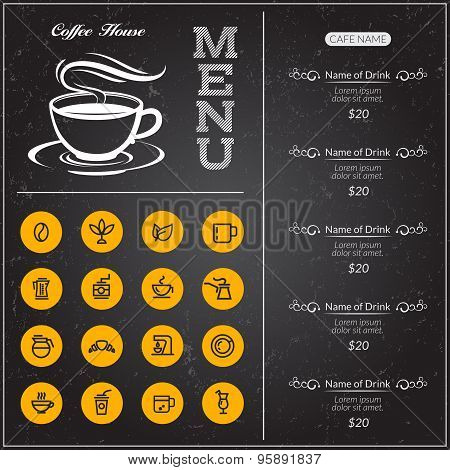 Menu for the cafe. Dark vector menu for restaurant.