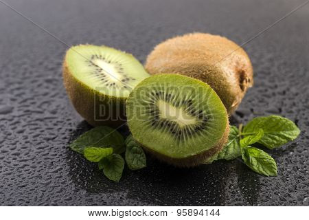 Juicy Kiwi Fruit And Freas Mint Leaves