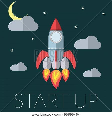 Flat Design Modern Vector Illustration Of A Rocket Concept For New Business Project Startup, Launchi