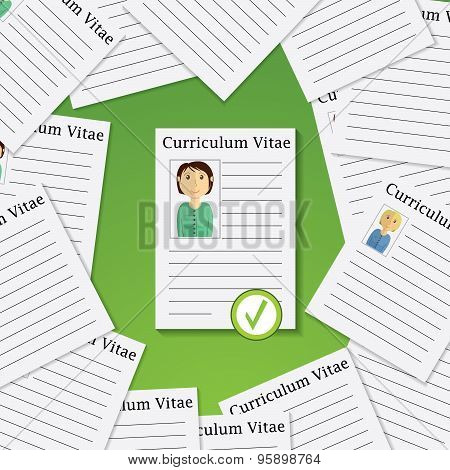 Flat Design Vector Illustration Concept For Picking From Profiles Candidate To Hire. Choose Woman Fr