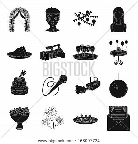 Event service set icons in black design. Big collection of event service vector symbol stock illustration