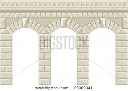 Arch in the wall of white cut stone and travertine marble for a window or door in the classic style