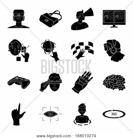 Virtual reality set icons in black design. Big collection of virtual reality vector symbol stock illustration