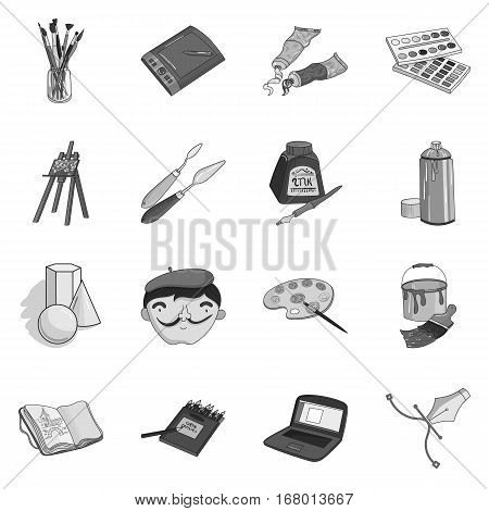 Artist and drawing set icons in monochrome design. Big collection of artist and drawing vector symbol stock illustration