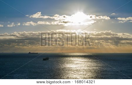 Vessels at sea.
Black Sea coast near Novorossiysk.
