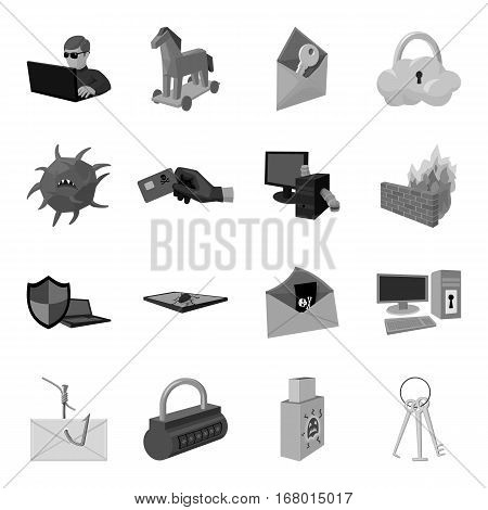 Hackers and hacking set icons in monochrome design. Big collection of hackers and hacking vector symbol stock illustration