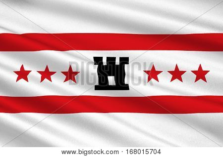 Flag of Drenthe is a province of the Netherlands. 3d illustration