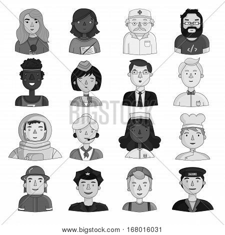 People of different profession set icons in monochrome design. Big collection of people of different profession vector symbol stock illustration