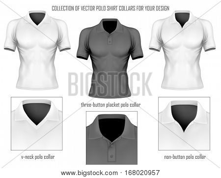 Collection of vector polo shirt collars for your design. Vector illustration. Fully editable handmade mesh.