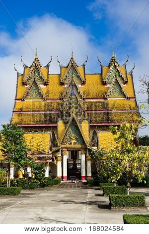 Kanchanaburi Thailand - January 13 2017: Wang Wi Weh Karam Temple ; Always open for tourist to take a picture and make merit at Sangkhlaburi Kanchanaburi Thailand