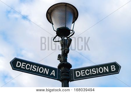 Decision A Versus Decision B Directional Signs On Guidepost