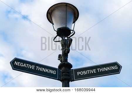 Negative Thinking Versus Positive Thinking Directional Signs On Guidepost
